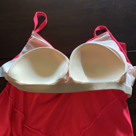 Aqua Green Plus Size Tiered Tankini Top- Neon Coral Pink - Picture 7 of 9